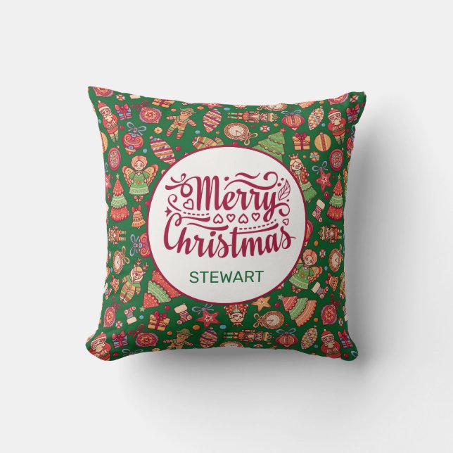 Retro Prettig Kerstmis Persoonlijk Kussen (Voorkant)
