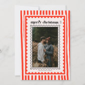 Retro Prettig Kerstmis Stempel Strepen familie Fot Feestdagenkaart (Voorkant)