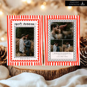 Retro Prettig Kerstmis Stempel Strepen familie Fot Feestdagenkaart