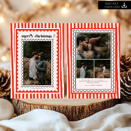 Retro Prettig Kerstmis Stempel Strepen familie Fot Feestdagenkaart