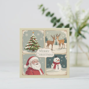 Retro Prettig Kerstmis Vintage Kerstman Boom Feestdagenkaart