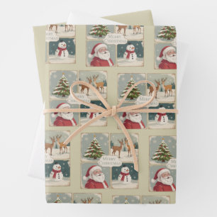 Retro Prettig Kerstmis Vintage Kerstman Boom Inpakpapier Vel