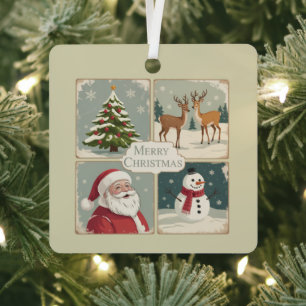 Retro Prettig Kerstmis Vintage Kerstman Boom Metalen Ornament