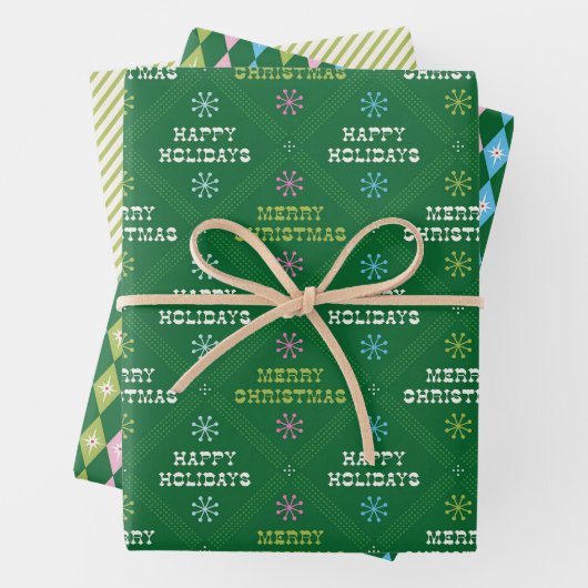 Retro Prettig Vrije Dagen Woorden Groen en Rood Inpakpapier Vel (In situ)