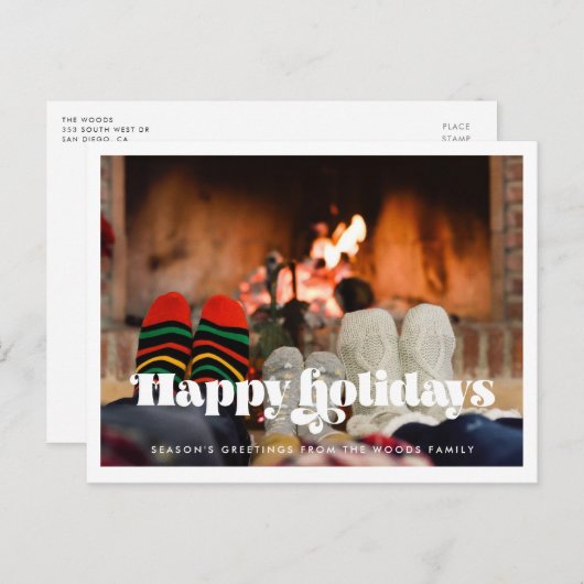 Retro Prettige feestdagen script Briefkaart (Voorkant / Achterkant)