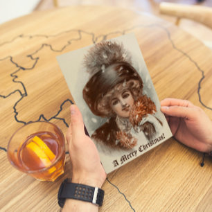 Retro  prettige kerstdame feestdagenkaart