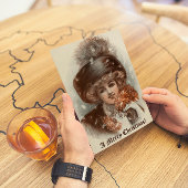 Retro prettige kerstdame feestdagenkaart