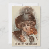 Retro  prettige kerstdame feestdagenkaart (Voorkant)