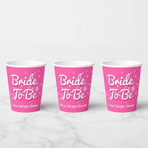 Retro Pretty Roze Sterren Bruiloftsfeest Papieren Bekers