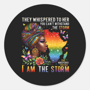 Retro Pride Black Woman Ik ben het Storm Ronde Sticker