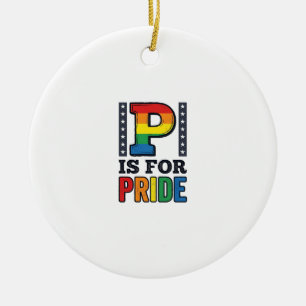 Retro Pride Letter P Regenboog Shirt Ontwerp_1 Keramisch Ornament