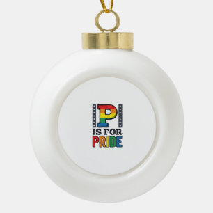 Retro Pride Letter P Regenboog Shirt Ontwerp_1 Keramische Bal Ornament