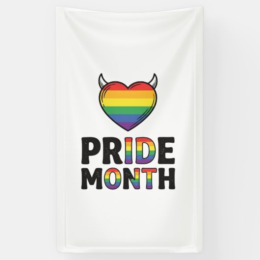 Retro Pride Maand Gehoornde Hart Shirt Ontwerp_1 Spandoek (Verticaal)