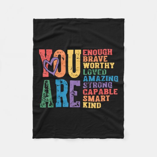 Retro Pride Mental Health You Are Enough Brave Wor Fleece Deken (Voorkant)