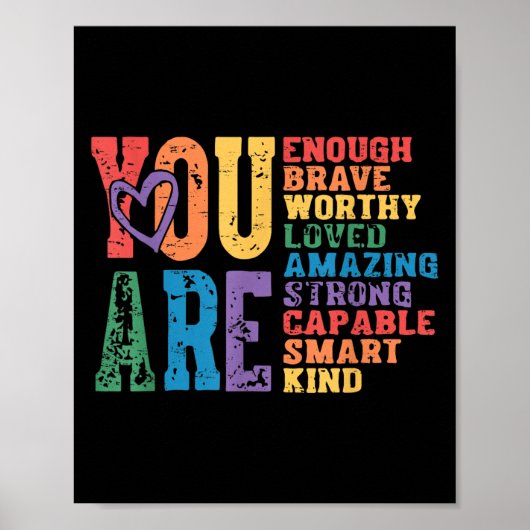 Retro Pride Mental Health You Are Enough Brave Wor Poster (Voorkant)