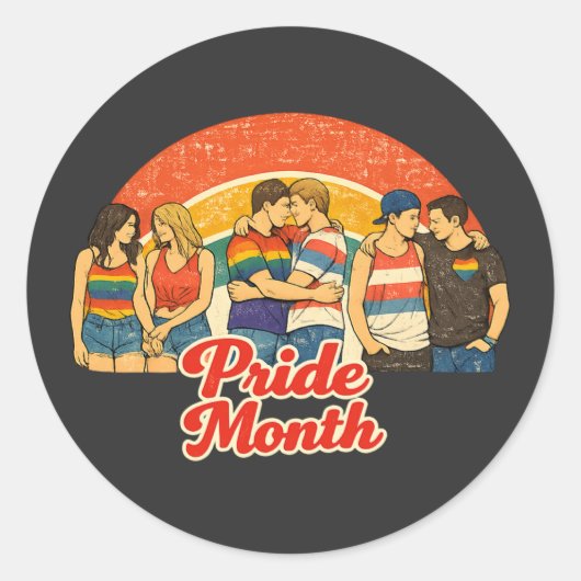 Retro Pride Month LGBTQ-viering Ronde Sticker (Voorkant)
