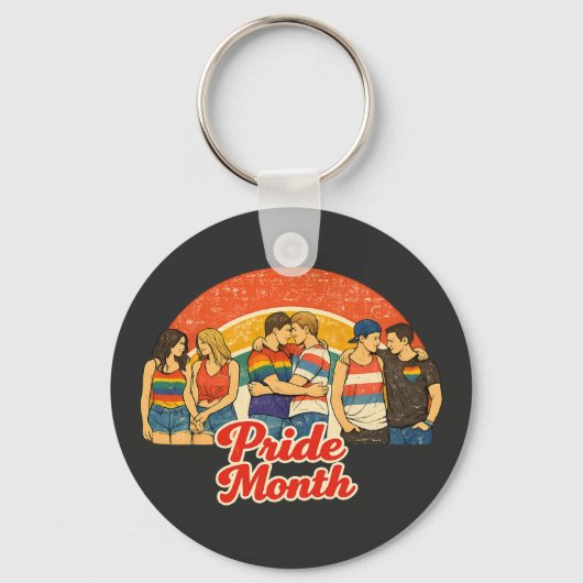 Retro Pride Month LGBTQ-viering Sleutelhanger (Voorkant)