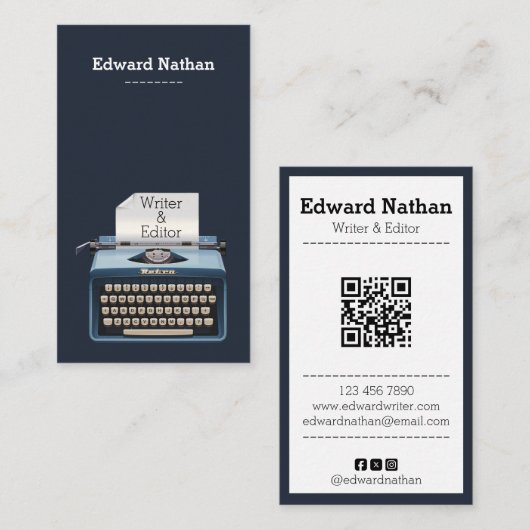 Retro professionele schrijfmachine qr-code visitekaartje (Voorkant / Achterkant)