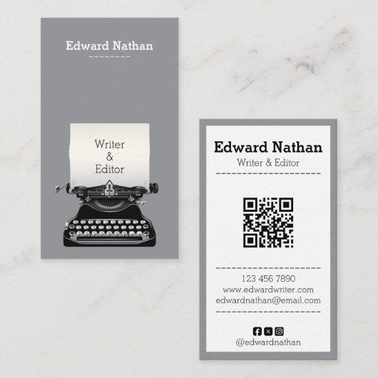 Retro professionele typemachine qr-code visitekaartje (Voorkant / Achterkant)