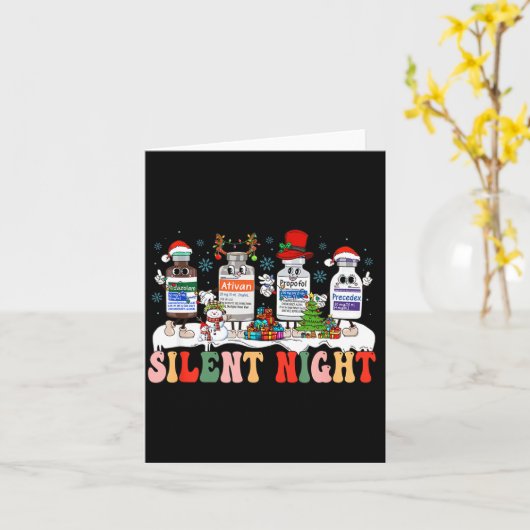 Retro Profol Silent Night Icu Nurses Funny Merry C Kaart (Gele Bloem)