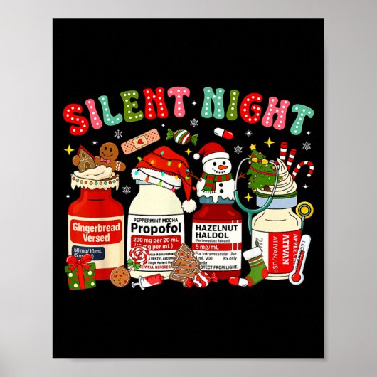 Retro Profol Silent Night Icu Nurses Funny Merry C Poster (Voorkant)