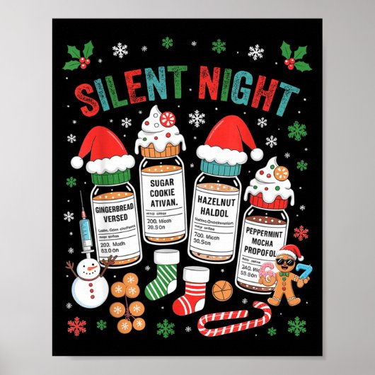 Retro Profol Silent Night Icu Nurses Funny Merry C Poster (Voorkant)
