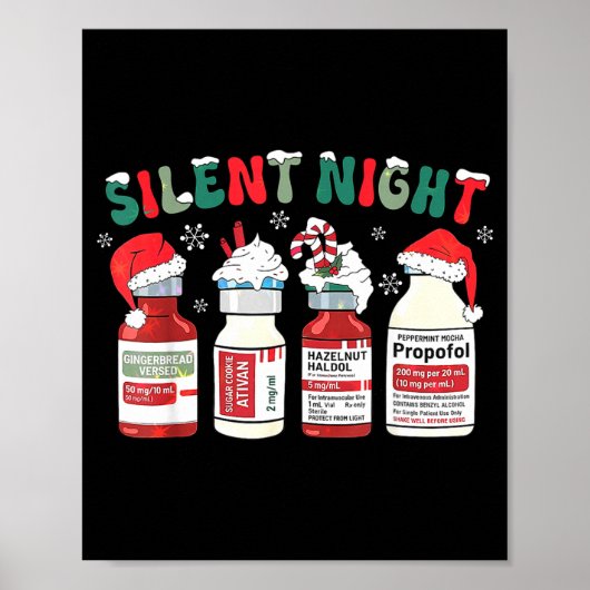 Retro Profol Silent Night Icu Nurses Funny Merry C Poster (Voorkant)