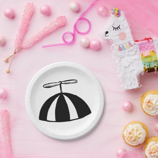 Retro propeller Beanie grillig zwart en wit Papieren Bordje (Feest)