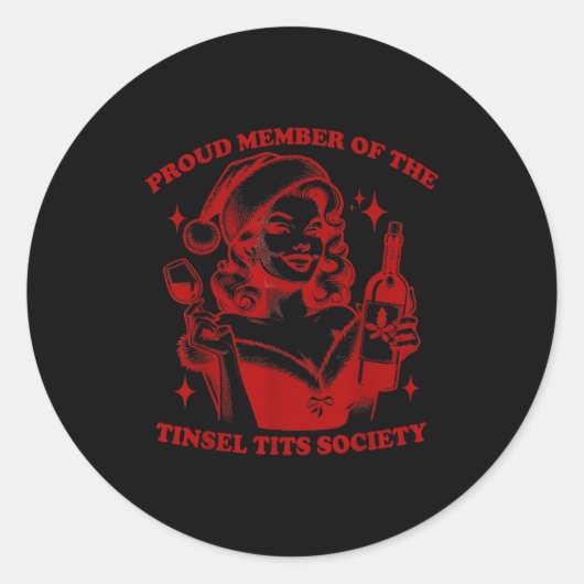 Retro Proud Member Of Tinsel Society Lady Christma Ronde Sticker (Voorkant)
