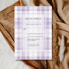 Retro Pruim Paars Gingham Landelijke Bruiloft RSVP Kaartje