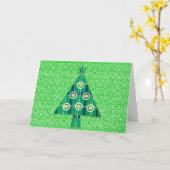 Retro Pset-kerstboomKaart Kaart (Gele Bloem)