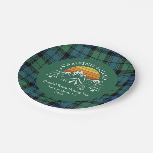 Retro Pset Tartan Family Camping Squad Campbell Papieren Bordje (Gekanteld)