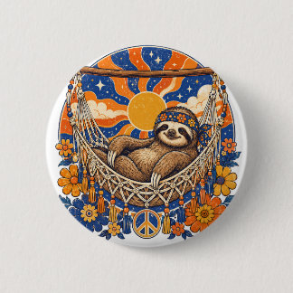 Retro Psych-Pop Luiaard in Hangmat Ronde Button 5,7 Cm