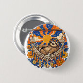 Retro Psych-Pop Luiaard in Hangmat Ronde Button 5,7 Cm (Voorkant /achterkant)