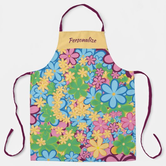 Retro Psychedelic 60s Bloemen Leuk & Kleurrijk Schort (Voorkant)