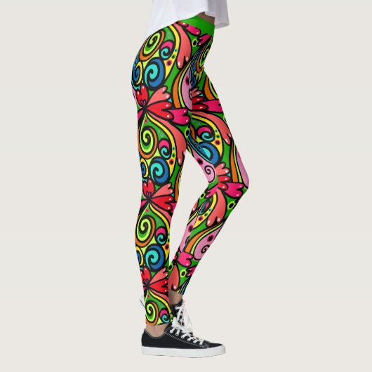 Retro Psychedelic 60s Patroon Kleurrijke Leggings (Rechts)