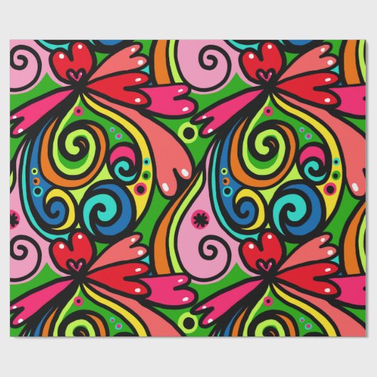 Retro Psychedelic 60s Patroonvun & kleurrijk Cadeaupapier (Vlak)