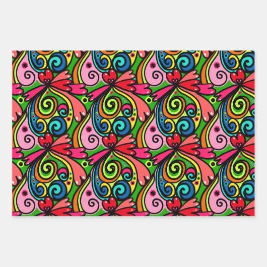 Retro Psychedelic 60s Patroonvun & kleurrijk Inpakpapier Vel (Voorkant 3)