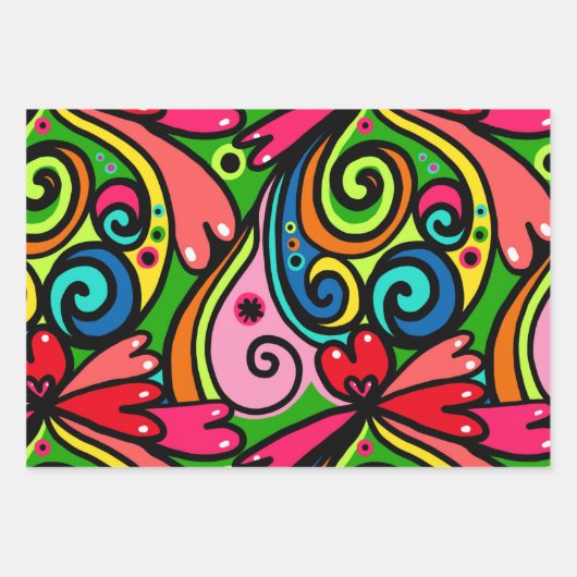 Retro Psychedelic 60s Patroonvun & kleurrijk Inpakpapier Vel (Voorkant)
