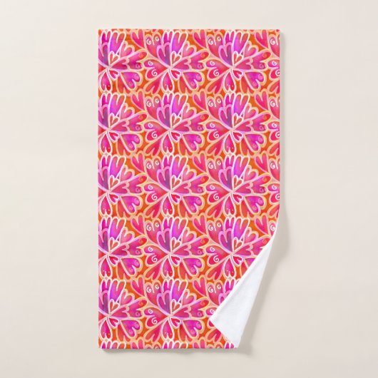 Retro Psychedelic 60s Roze harten Abstract Ontwerp Bad Handdoek (Handdoek)