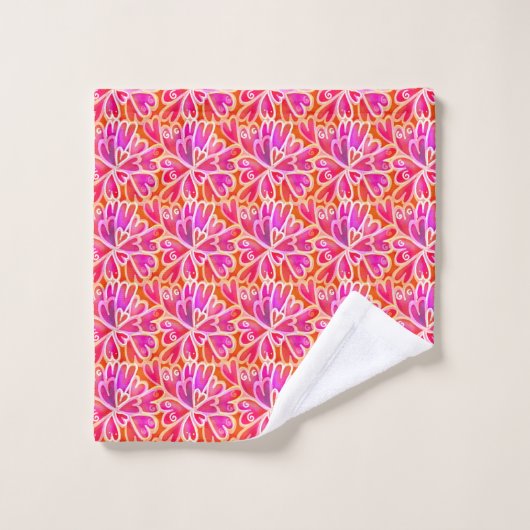Retro Psychedelic 60s Roze harten Abstract Ontwerp Bad Handdoek (Wasdoekje)