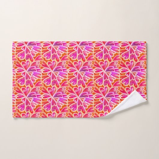 Retro Psychedelic 60s Roze harten Abstract Ontwerp Bad Handdoek (Handdoek)