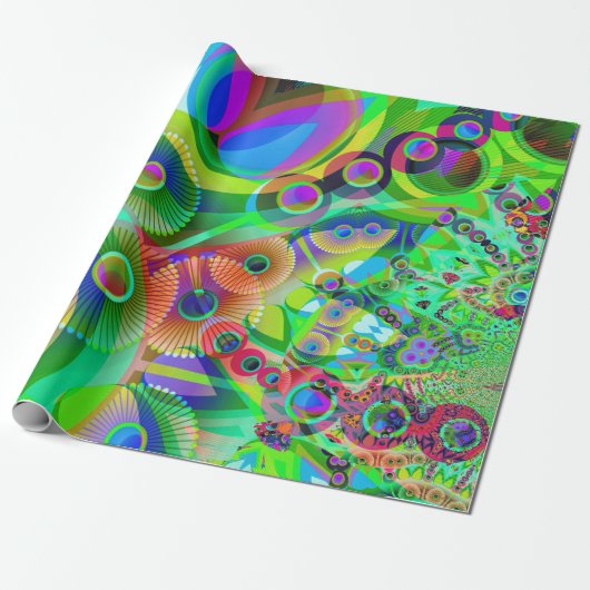 Retro Psychedelic Abstract Cadeaupapier (Uitgerold)