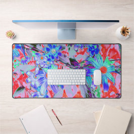 Retro Psychedelic Aqua en Oranje bloemen Bureaumat