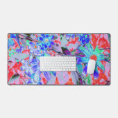 Retro Psychedelic Aqua en Oranje bloemen Bureaumat (Keyboard & Muis)