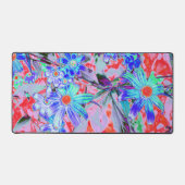 Retro Psychedelic Aqua en Oranje bloemen Bureaumat (Voorkant)