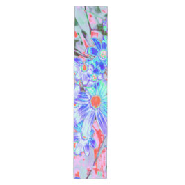 Retro Psychedelic Aqua en Oranje bloemen Medium Tafelloper