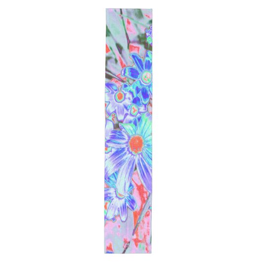 Retro Psychedelic Aqua en Oranje bloemen Medium Tafelloper (Voorkant)