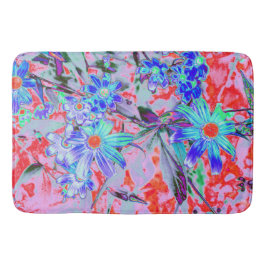 Retro Psychedelic Aqua Green en Oranje Flowers Badmat