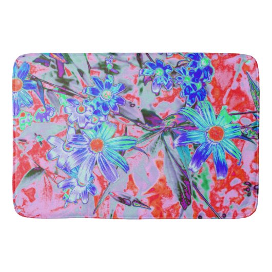 Retro Psychedelic Aqua Green en Oranje Flowers Badmat (Voorkant)
